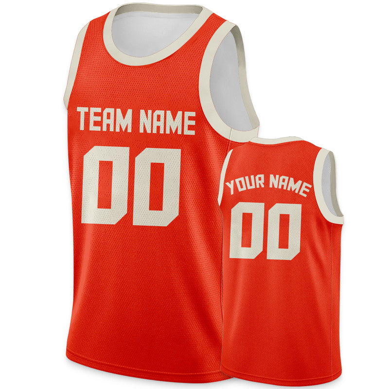 Custom Orange Cream Round Neck Rib-Knit Basketball Jersey