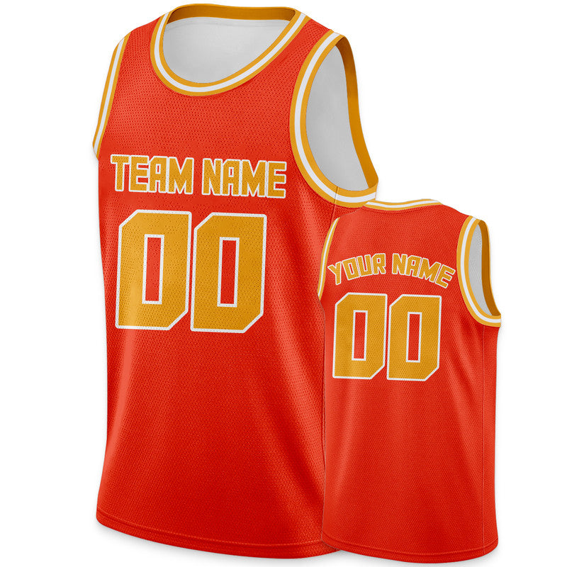 Custom Orange Gold Round Neck Rib-Knit Basketball Jersey