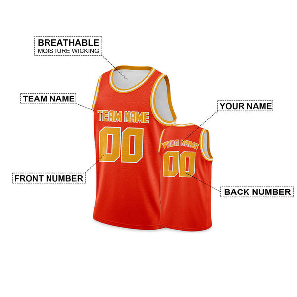 Custom Orange Gold Round Neck Rib-Knit Basketball Jersey