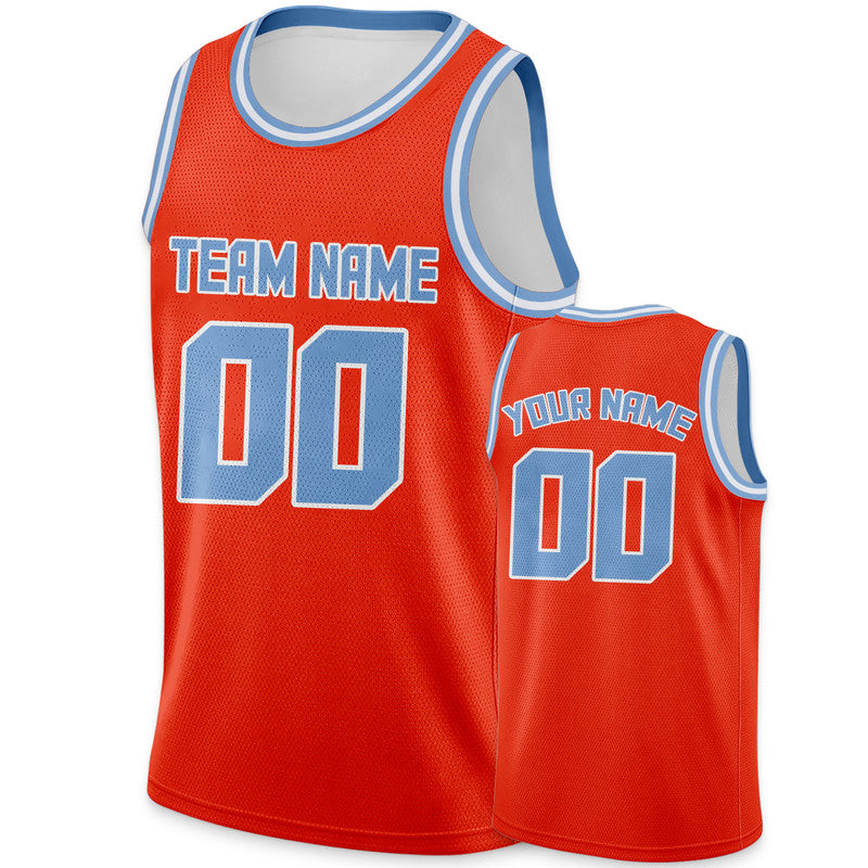 Custom Orange Light Blue Round Neck Rib-Knit Basketball Jersey