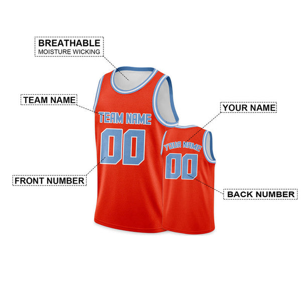 Custom Orange Light Blue Round Neck Rib-Knit Basketball Jersey