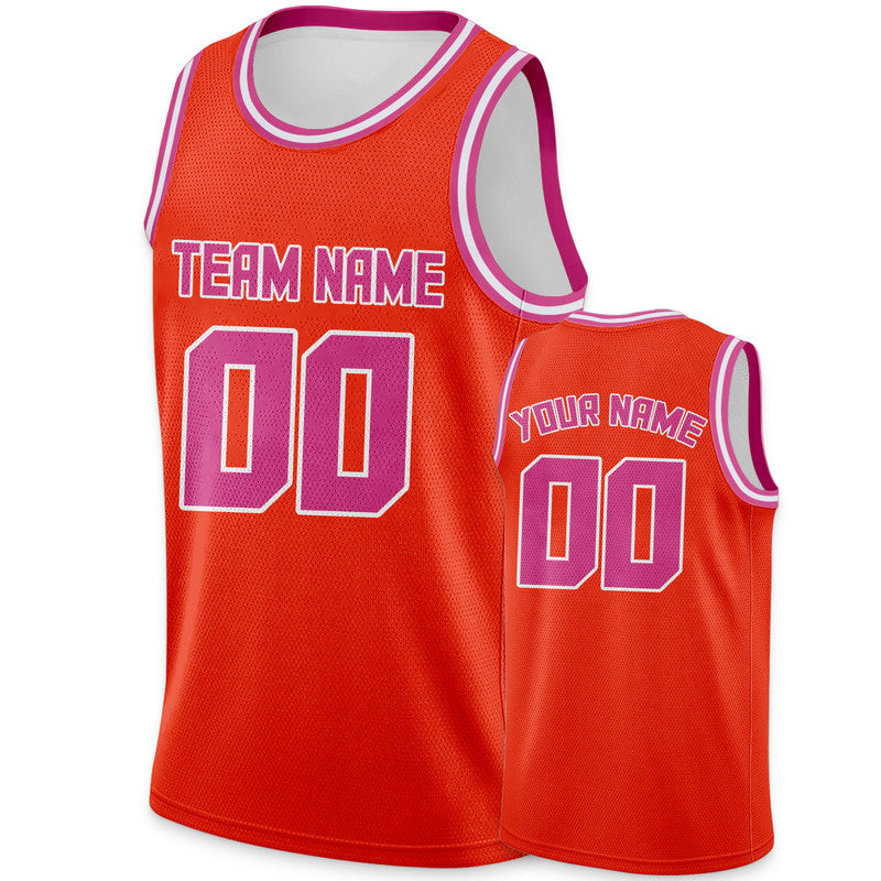 Custom Orange Pink Round Neck Rib-Knit Basketball Jersey