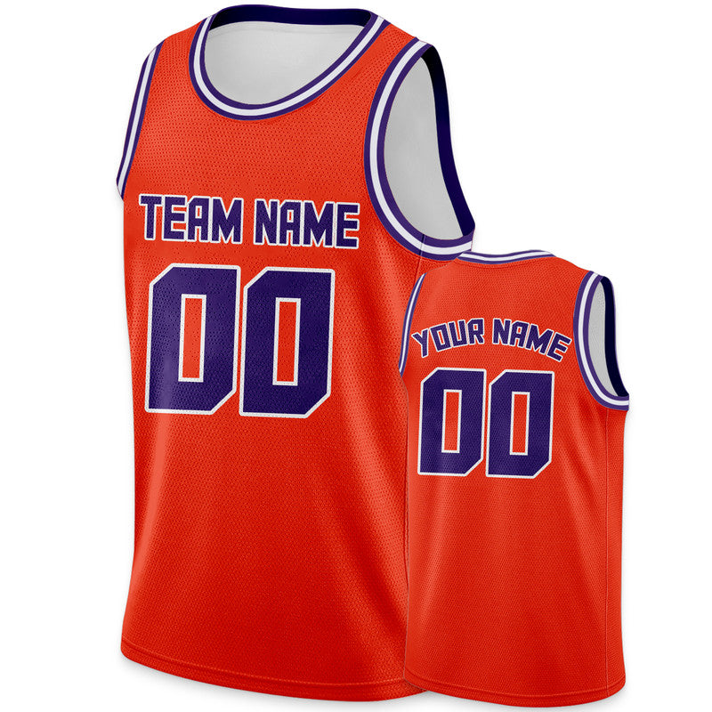 Custom Orange Purple Round Neck Rib-Knit Basketball Jersey