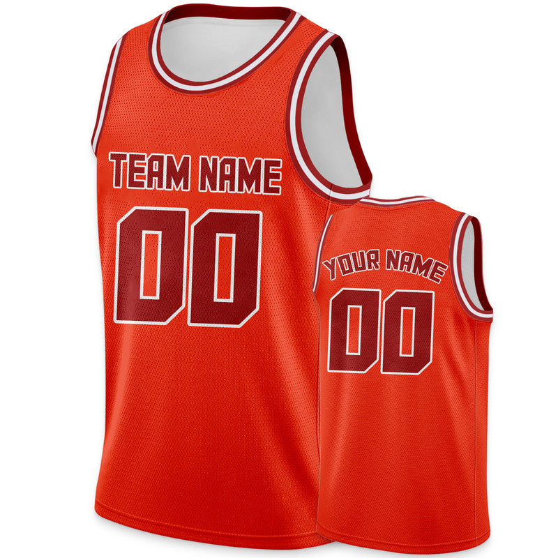 Custom Orange Red Round Neck Rib-Knit Basketball Jersey