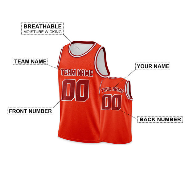 Custom Orange Red Round Neck Rib-Knit Basketball Jersey