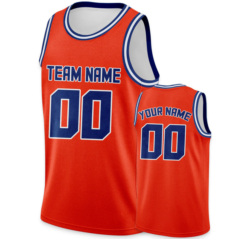 Custom Orange Royal Round Neck Rib-Knit Basketball Jersey