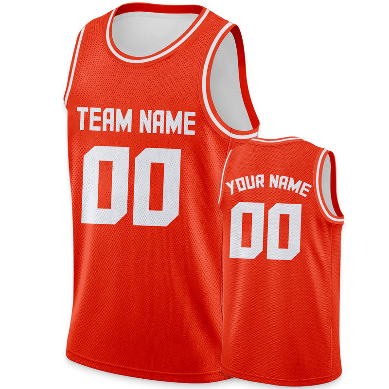 Custom Orange White Round Neck Rib-Knit Basketball Jersey