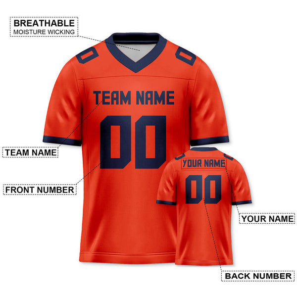 Custom Orange Navy Mesh Authentic Football Jersey