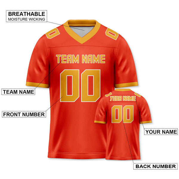 Custom Orange Gold Mesh Authentic Football Jersey