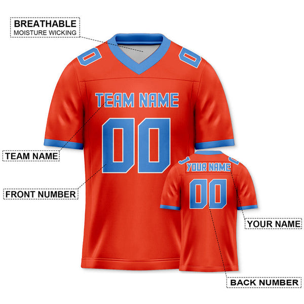 Custom Orange Light Blue Mesh Authentic Football Jersey