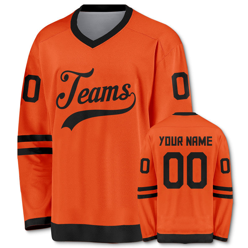 Custom Orange Black Authentic Hockey Jersey