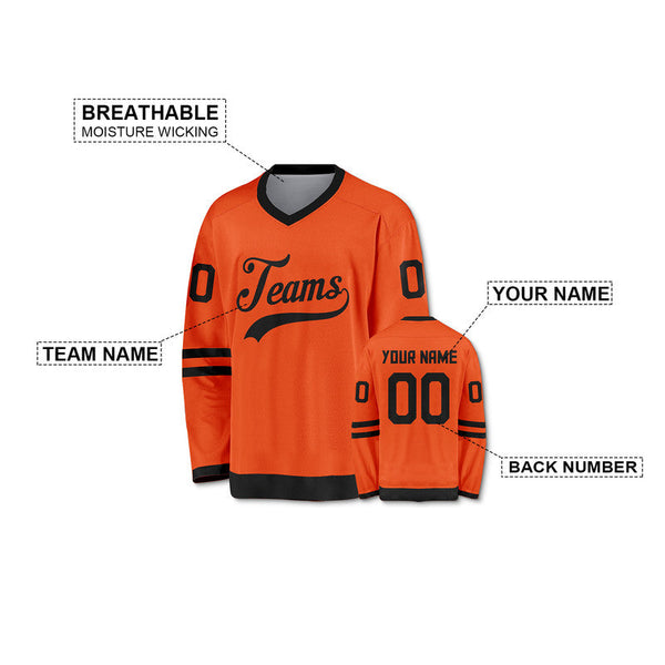 Custom Orange Black Authentic Hockey Jersey