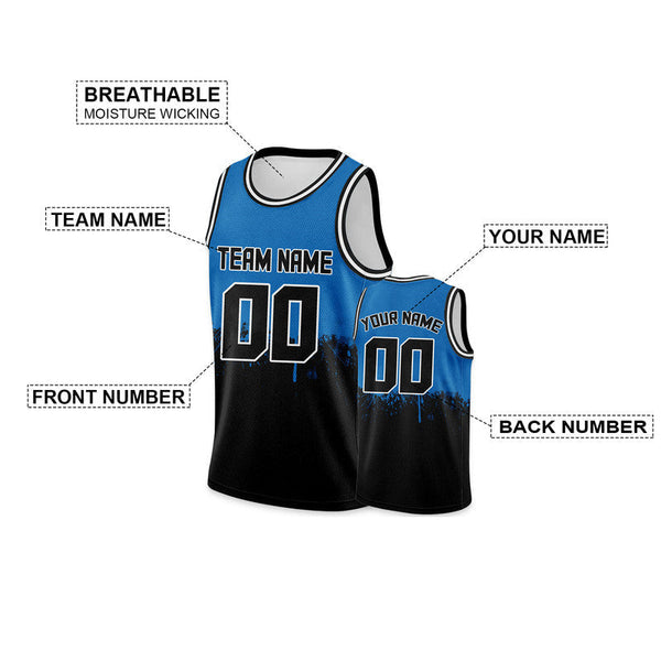 Custom Powder Blue Black-White Authentic Spilt Fashion Basketball Jersey