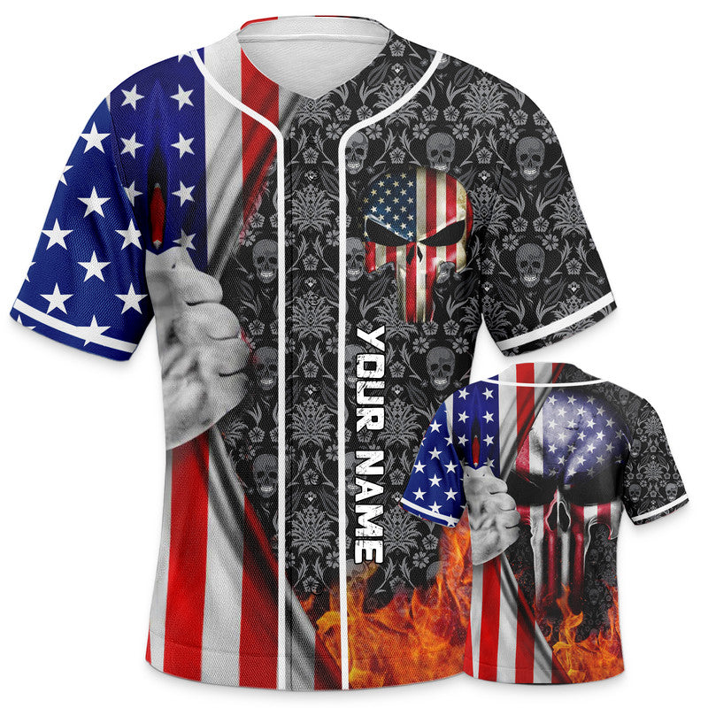 Patriotism U.S Flag Punisher Skull Custom Baseball Jersey