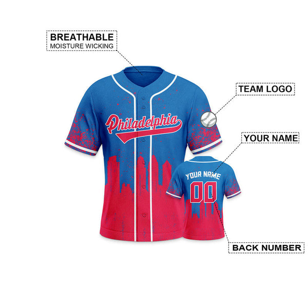 Custom 3D Graffiti Powder Blue Red-White Authentic Baseball Silhouette Jersey