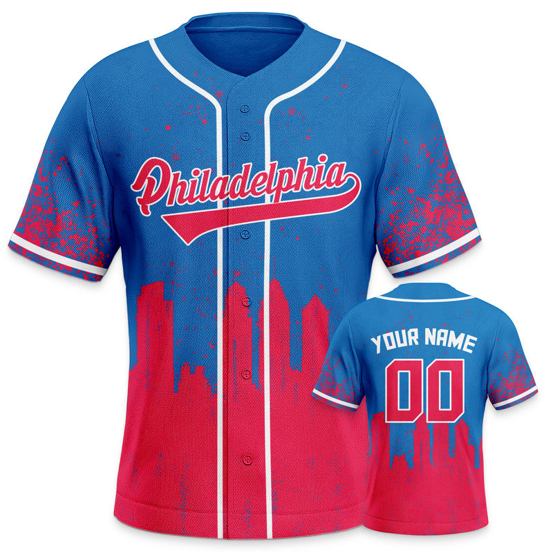 Custom 3D Graffiti Powder Blue Red-White Authentic Baseball Silhouette Jersey