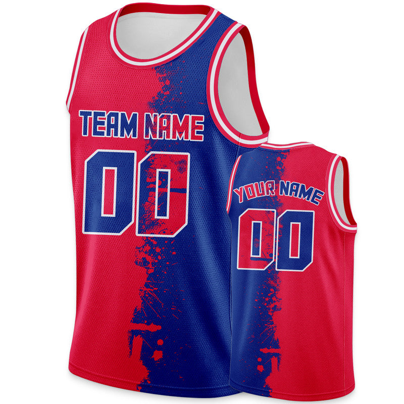 Custom Red Royal-White Authentic Spilt Fashion Basketball Jersey3