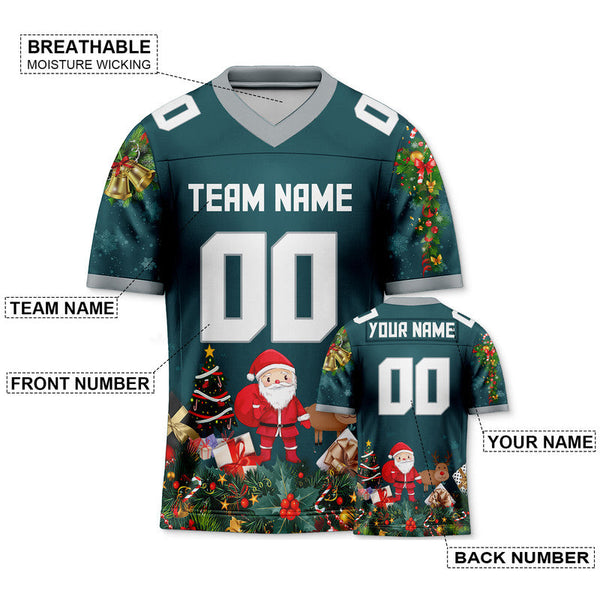 CHRISTMAS DAY CUSTOM AQUA WHITE-GRAY SANTA CLAUS AUTHENTIC FOOTBALL JERSEY