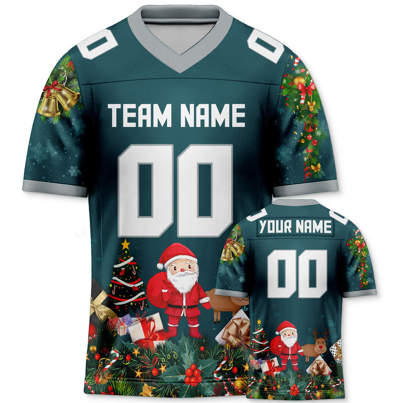 CHRISTMAS DAY CUSTOM AQUA WHITE-GRAY SANTA CLAUS AUTHENTIC FOOTBALL JERSEY