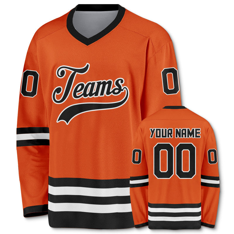 Custom Orange Black-White Authentic Hockey Jersey