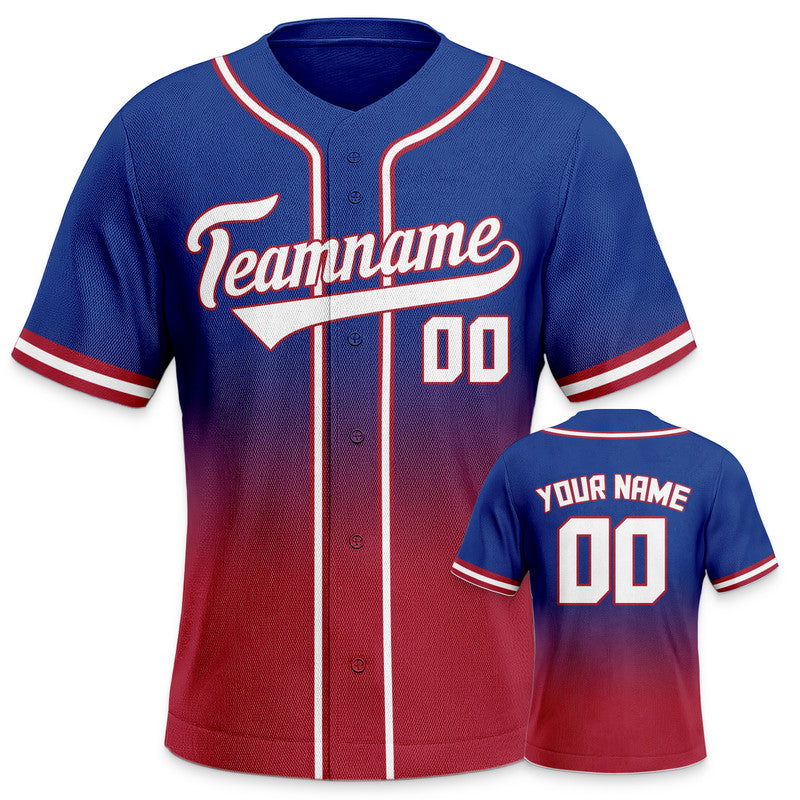 Custom Royal Red-White Authentic Fade Fashion Baseball Jersey-3