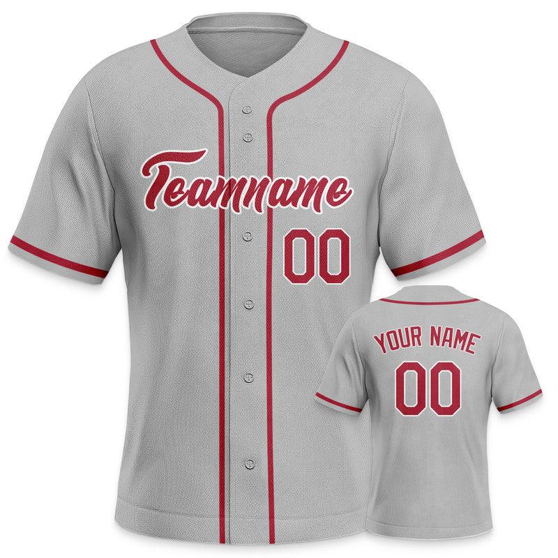 Custom Gray Red-White Authentic Baseball Jersey-3