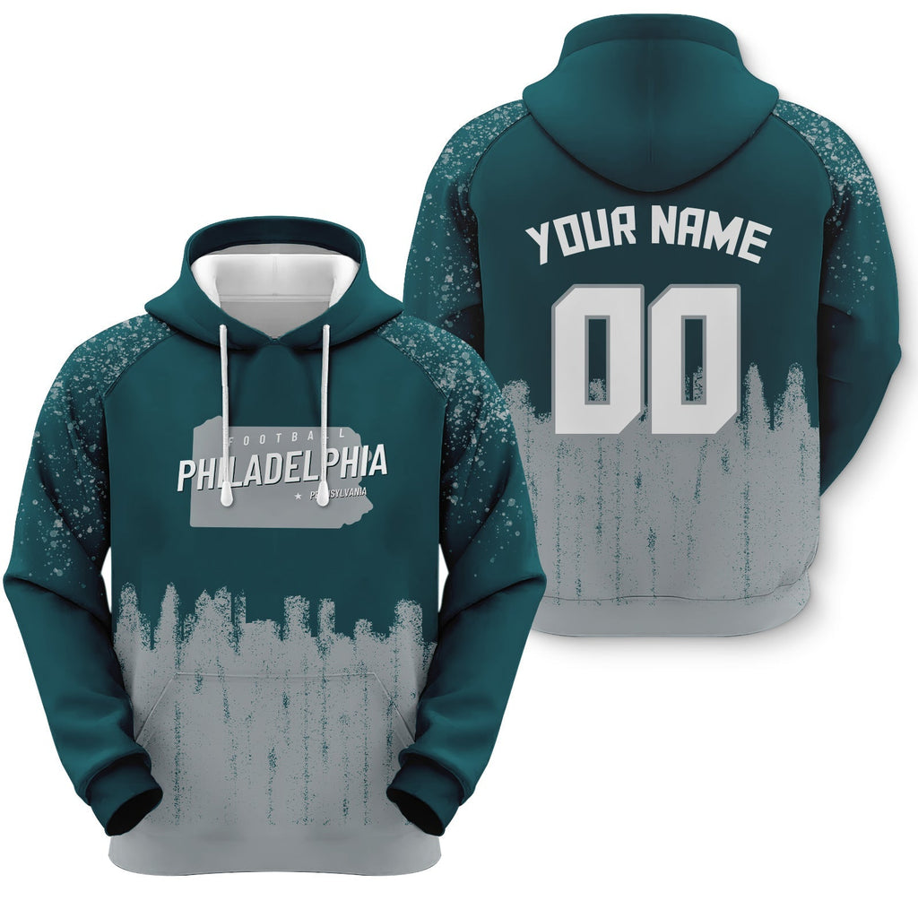 Custom Sports Pullover  Sweatshirt Football Graffiti City Map Philadelphia Fashion Hoodie