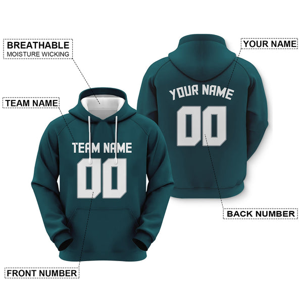 Custom Aqua White-Gray Sports Pullover  Sweatshirt Football Hoodie