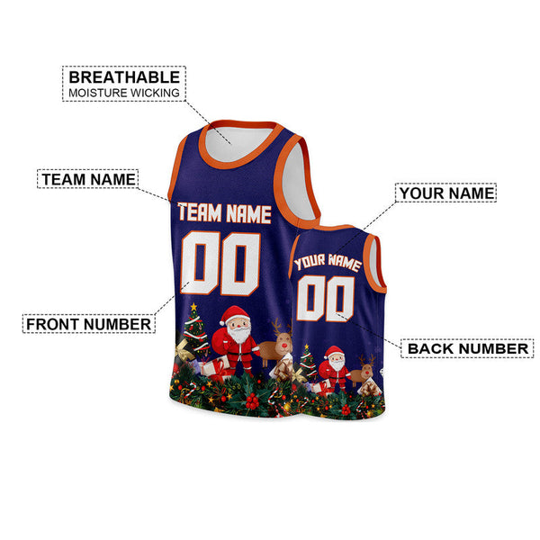 Christmas Day Custom Navy White-Orange Santa Claus Authentic Basketball Jersey