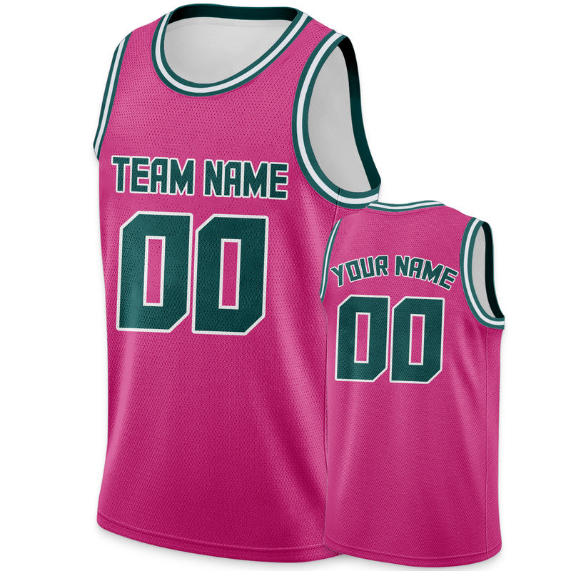 Custom Pink Aqua Round Neck Rib-Knit Basketball Jersey