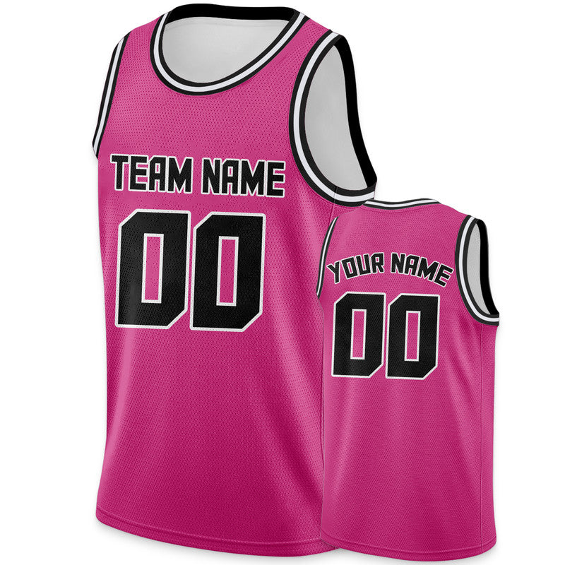 Custom Pink Black Round Neck Rib-Knit Basketball Jersey