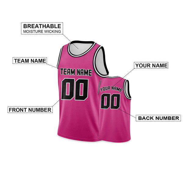 Custom Pink Black Round Neck Rib-Knit Basketball Jersey