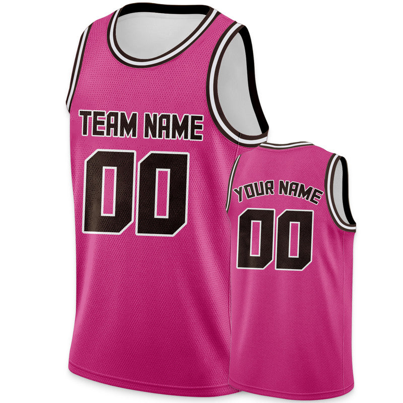 Custom Pink Brown Round Neck Rib-Knit Basketball Jersey