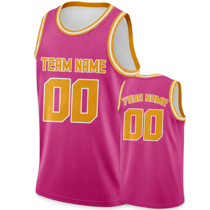 Custom Pink Gold Round Neck Rib-Knit Basketball Jersey