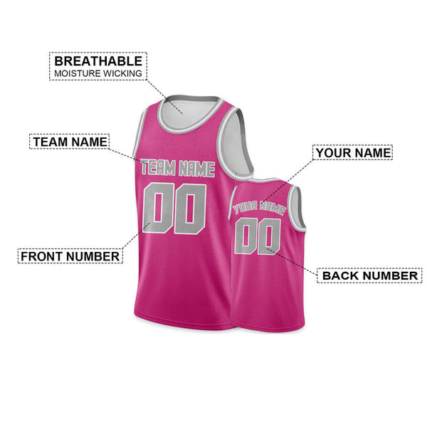 Custom Pink Gray Round Neck Rib-Knit Basketball Jersey