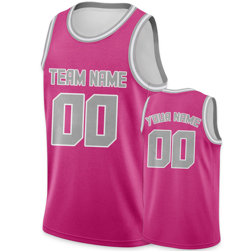 Custom Pink Gray Round Neck Rib-Knit Basketball Jersey