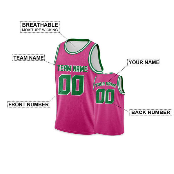 Custom Pink Green Round Neck Rib-Knit Basketball Jersey