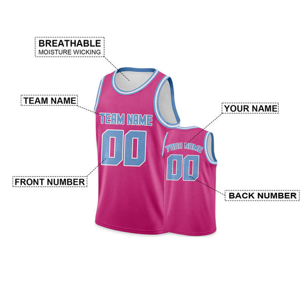 Custom Pink Light Blue Round Neck Rib-Knit Basketball Jersey