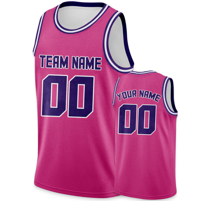 Custom Pink Purple Round Neck Rib-Knit Basketball Jersey