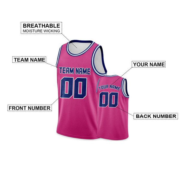 Custom Pink Royal Round Neck Rib-Knit Basketball Jersey