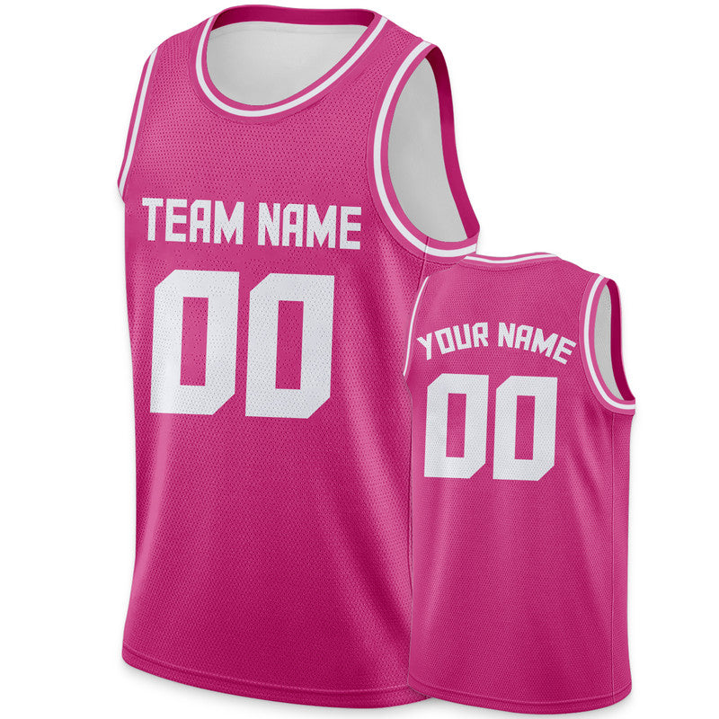 Custom Pink White Round Neck Rib-Knit Basketball Jersey