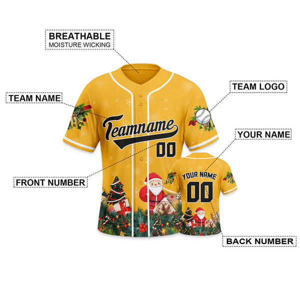 Christmas Day Custom Gold Black-White Santa Claus Authentic Baseball Jersey