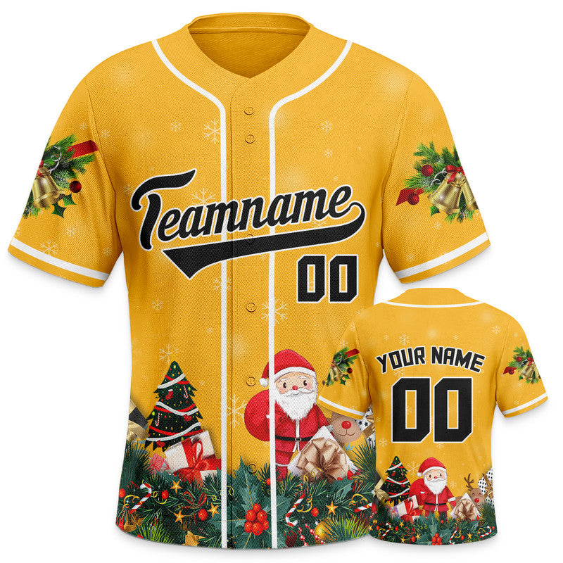 Christmas Day Custom Gold Black-White Santa Claus Authentic Baseball Jersey