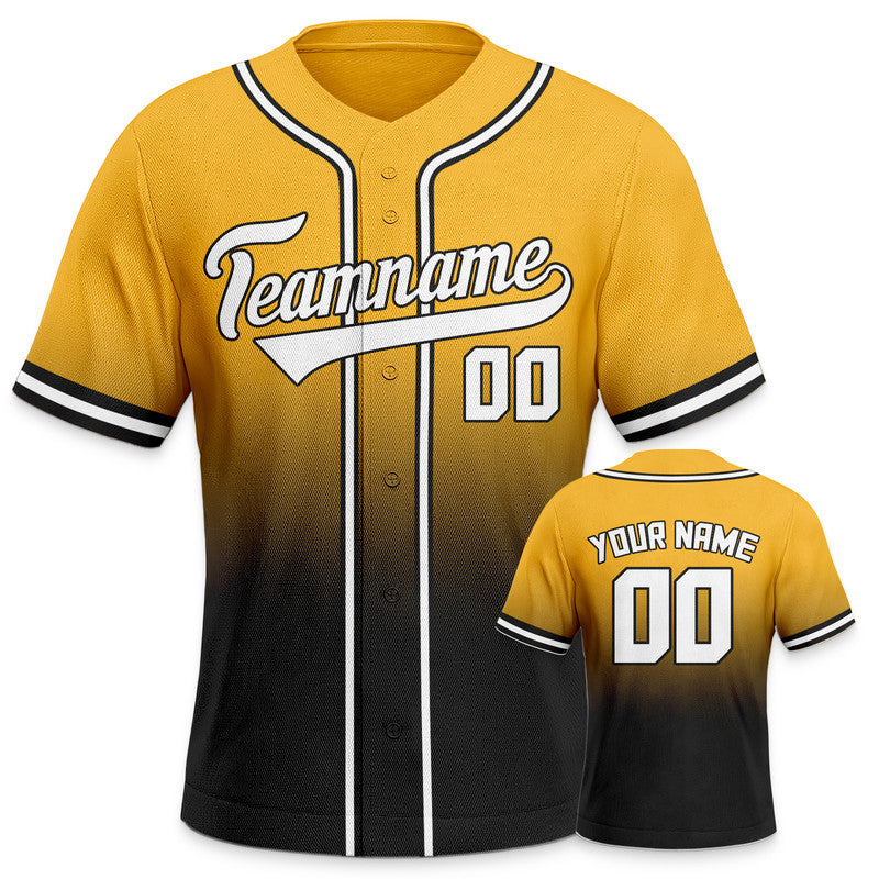 Custom Gold Black-White Authentic Fade Fashion Baseball Jersey