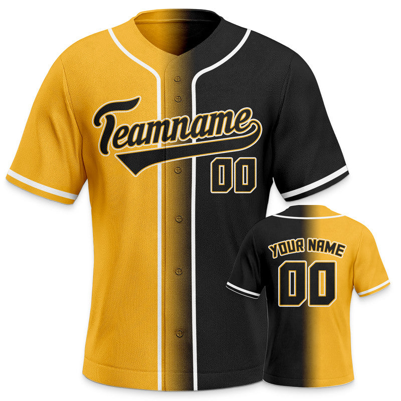 Custom Gold Black-White Authentic Split Fashion Baseball Jersey