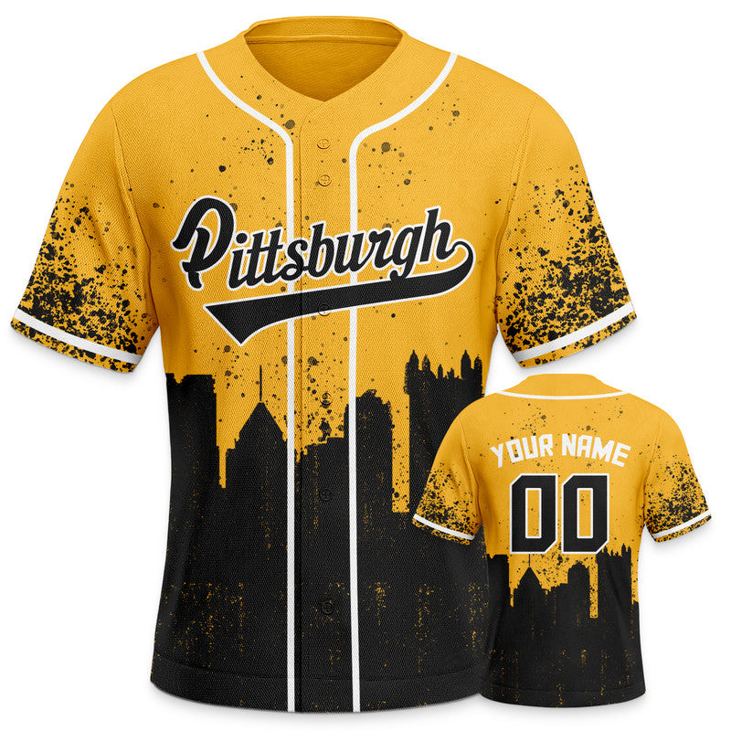 Custom 3D Graffiti Gold Black-White Authentic Baseball Silhouette Jersey