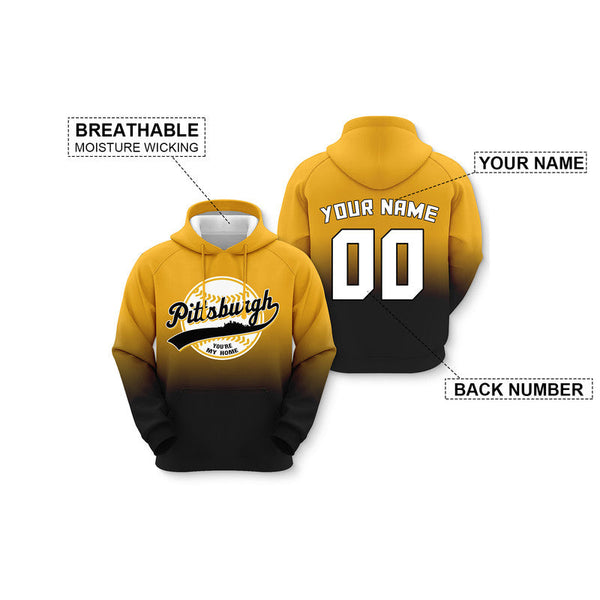 Custom Sports Pullover Sweatshirt Baseball City Pittsburgh   You're My Home Split Fashion Hoodie