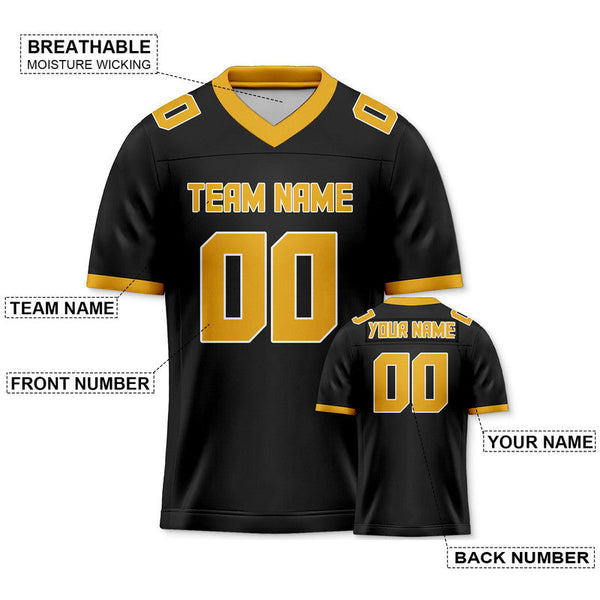 Custom Black Gold Mesh Authentic Football Jersey