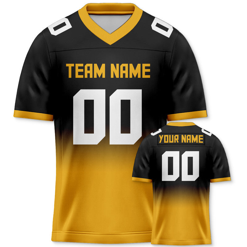 Custom Black Gold-White Authentic Split Fashion Football Jersey