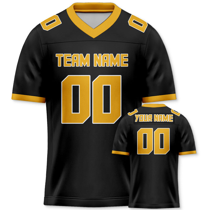 Custom Black Gold Mesh Authentic Football Jersey